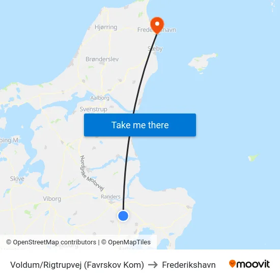 Voldum/Rigtrupvej (Favrskov Kom) to Frederikshavn map
