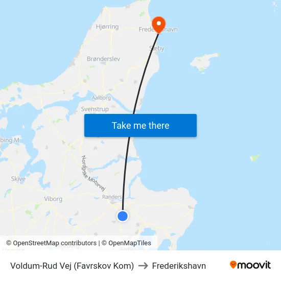 Voldum-Rud Vej (Favrskov Kom) to Frederikshavn map