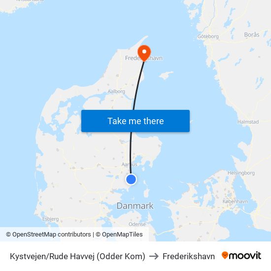 Kystvejen/Rude Havvej (Odder Kom) to Frederikshavn map