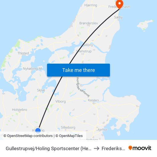 Gullestrupvej/Holing Sportscenter (Herning Kom) to Frederikshavn map