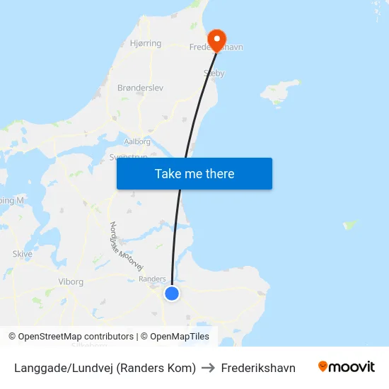Langgade/Lundvej (Randers Kom) to Frederikshavn map