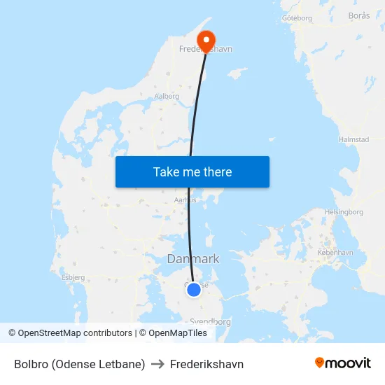 Bolbro (Odense Letbane) to Frederikshavn map