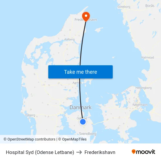 Hospital Syd (Odense Letbane) to Frederikshavn map