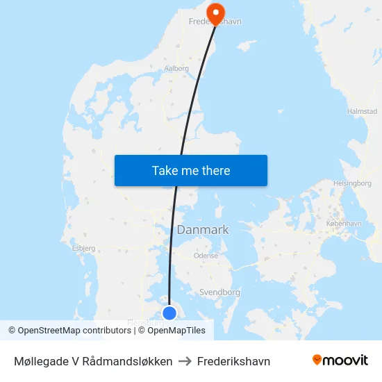 Møllegade V Rådmandsløkken to Frederikshavn map