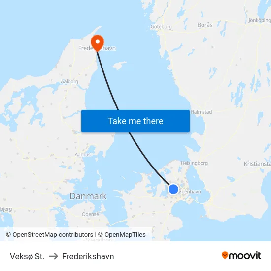Veksø St. to Frederikshavn map