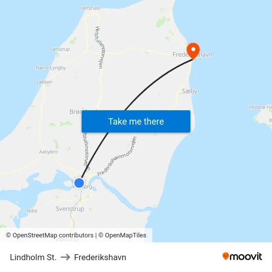 Lindholm St. to Frederikshavn map