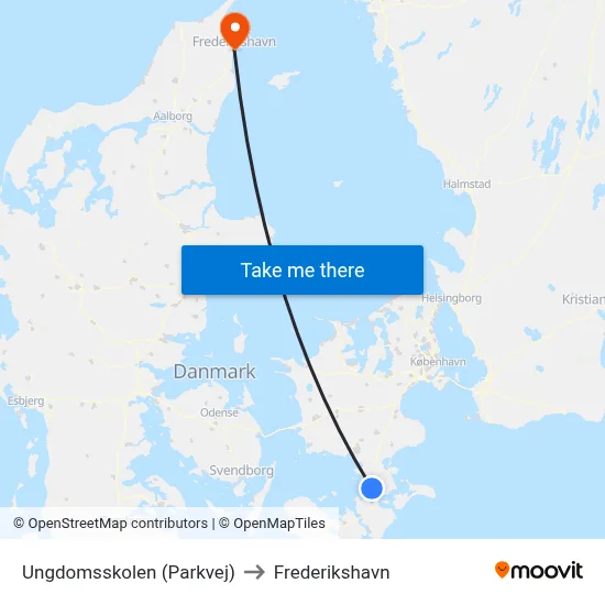 Ungdomsskolen (Parkvej) to Frederikshavn map