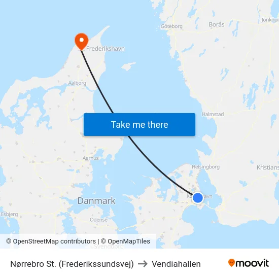 Nørrebro St. (Frederikssundsvej) to Vendiahallen map