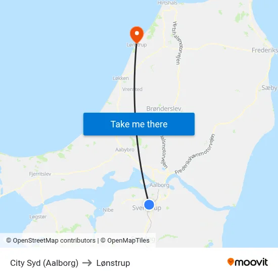 City Syd (Aalborg) to Lønstrup map