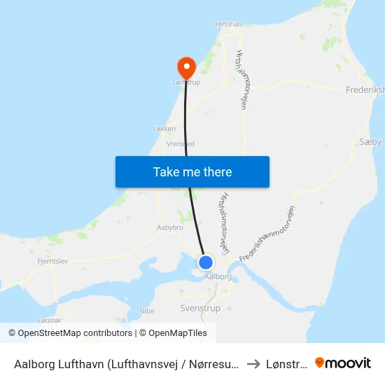 Aalborg Lufthavn (Lufthavnsvej / Nørresundby) to Lønstrup map