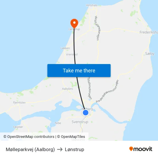 Mølleparkvej (Aalborg) to Lønstrup map