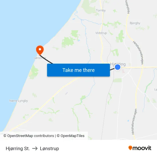 Hjørring St. to Lønstrup map