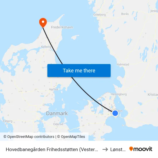 Hovedbanegården Frihedsstøtten (Vesterbrogade) to Lønstrup map