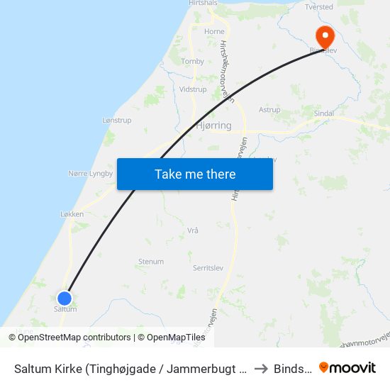 Saltum Kirke (Tinghøjgade / Jammerbugt Komm.) to Bindslev map