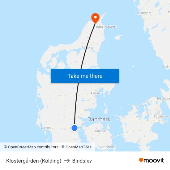 Klostergården (Kolding) to Bindslev map