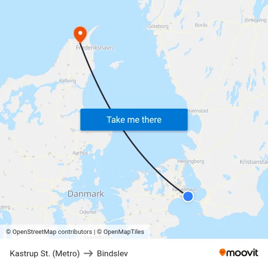 Kastrup St. (Metro) to Bindslev map