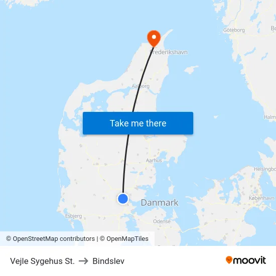 Vejle Sygehus St. to Bindslev map
