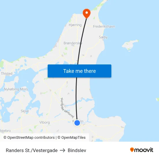 Randers St./Vestergade to Bindslev map