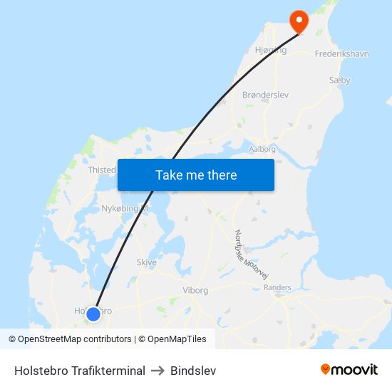 Holstebro Trafikterminal to Bindslev map