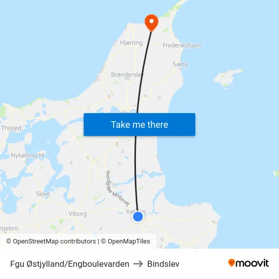 Fgu Østjylland/Engboulevarden to Bindslev map