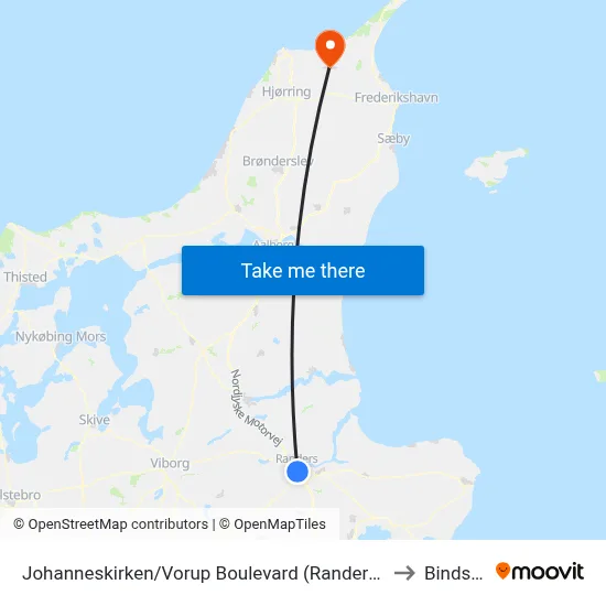 Johanneskirken/Vorup Boulevard (Randers Kom) to Bindslev map