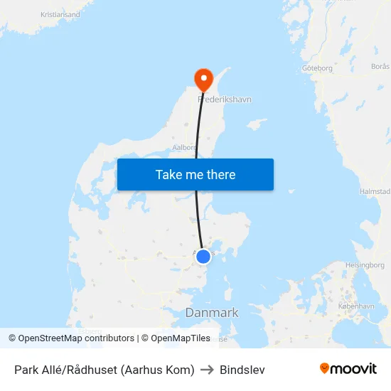 Park Allé/Rådhuset (Aarhus Kom) to Bindslev map