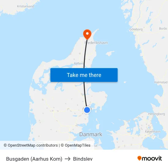 Busgaden (Aarhus Kom) to Bindslev map