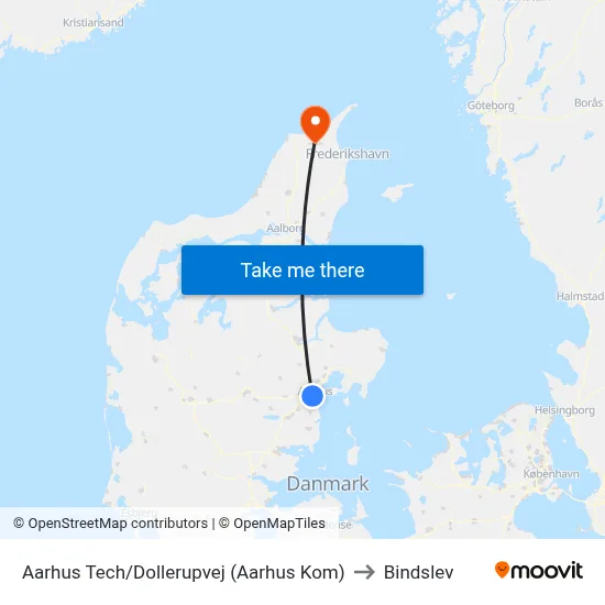 Aarhus Tech/Dollerupvej (Aarhus Kom) to Bindslev map