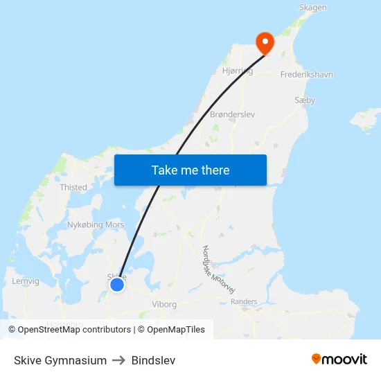 Skive Gymnasium to Bindslev map