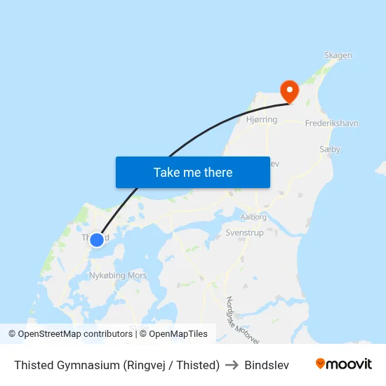 Thisted Gymnasium (Ringvej / Thisted) to Bindslev map