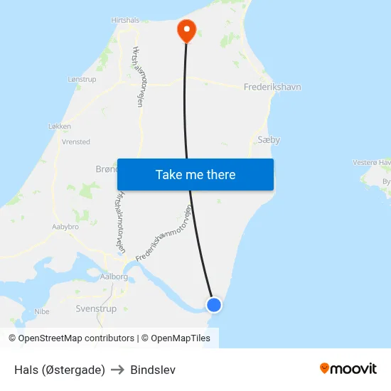 Hals (Østergade) to Bindslev map