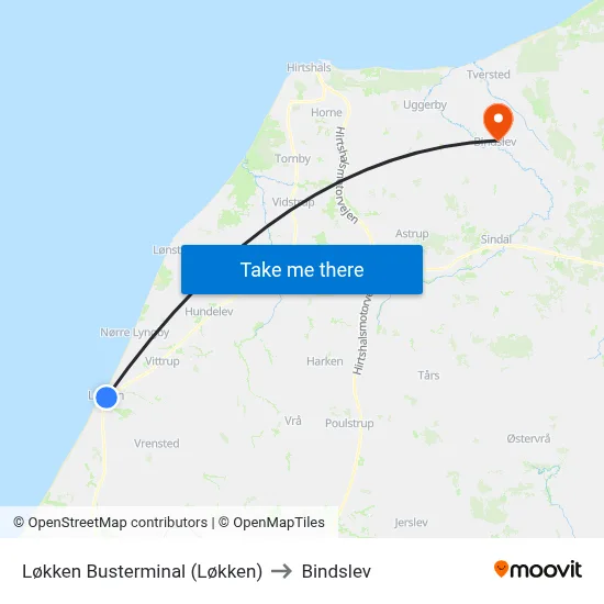 Løkken Busterminal (Løkken) to Bindslev map