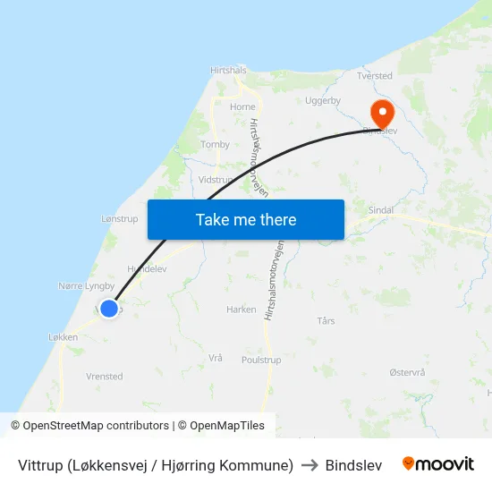 Vittrup (Løkkensvej / Hjørring Kommune) to Bindslev map