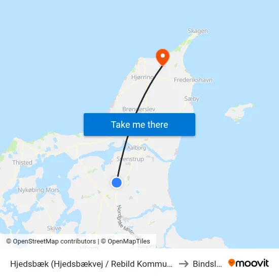Hjedsbæk (Hjedsbækvej / Rebild Kommune) to Bindslev map