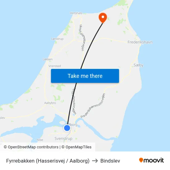 Fyrrebakken (Hasserisvej / Aalborg) to Bindslev map