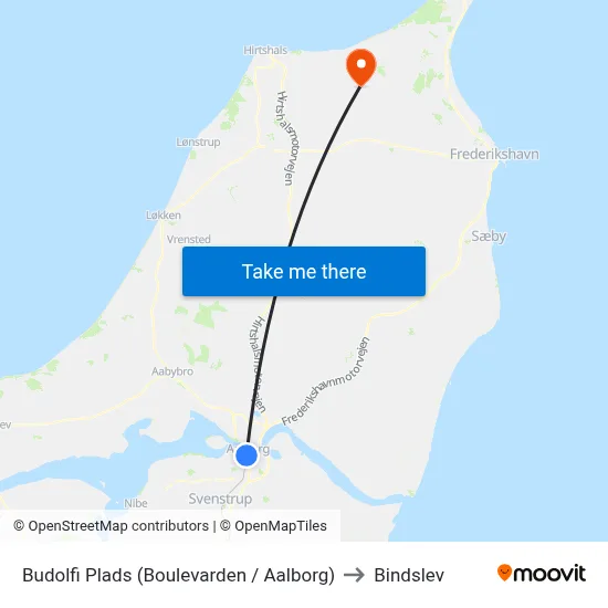 Budolfi Plads (Boulevarden / Aalborg) to Bindslev map