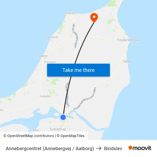 Annebergcentret (Annebergvej / Aalborg) to Bindslev map