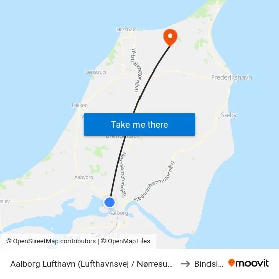 Aalborg Lufthavn (Lufthavnsvej / Nørresundby) to Bindslev map