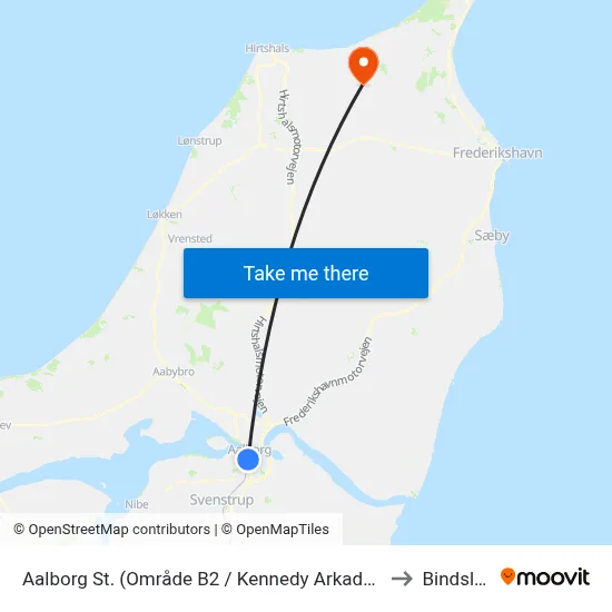 Aalborg St. (Område B2 / Kennedy Arkaden) to Bindslev map