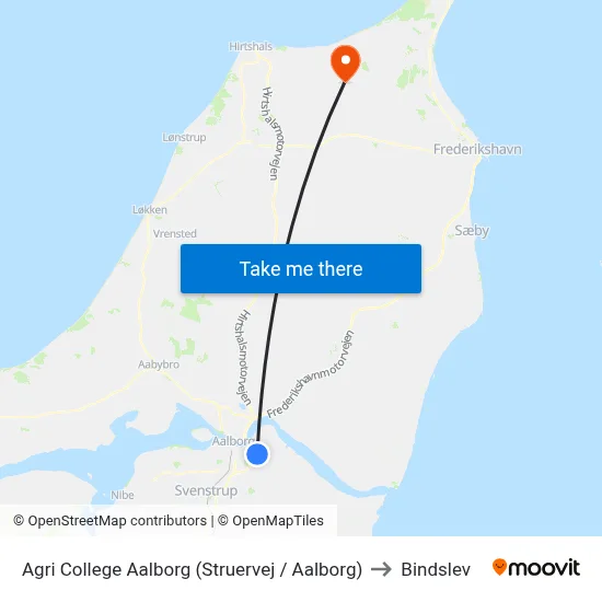 Agri College Aalborg (Struervej / Aalborg) to Bindslev map