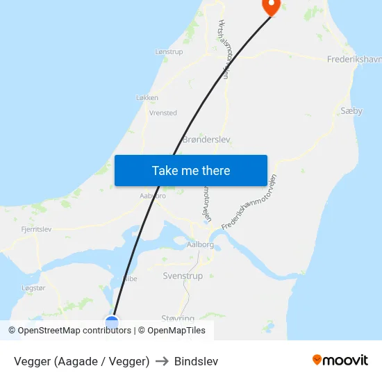 Vegger (Aagade / Vegger) to Bindslev map