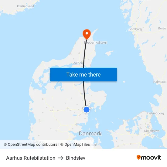 Aarhus Rutebilstation to Bindslev map