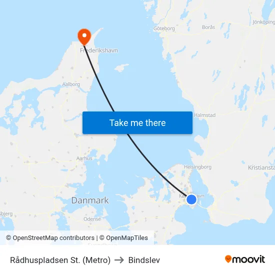 Rådhuspladsen St. (Metro) to Bindslev map