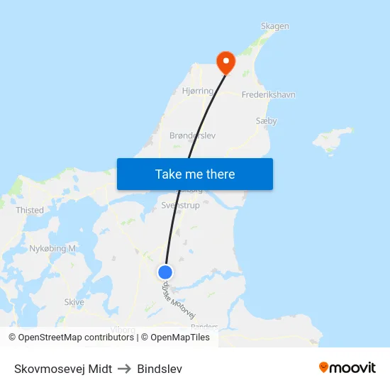 Skovmosevej Midt to Bindslev map