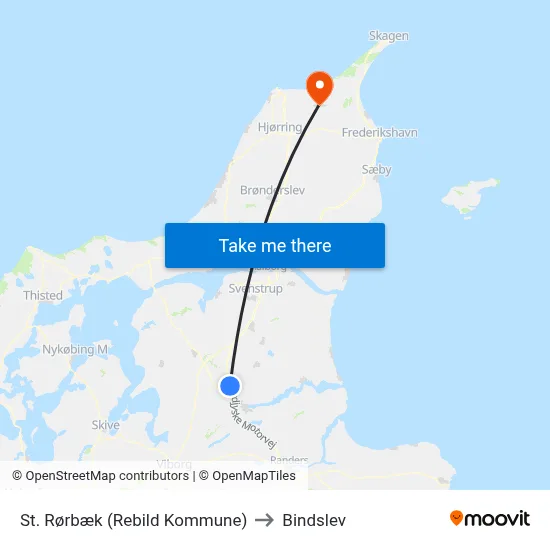 St. Rørbæk (Rebild Kommune) to Bindslev map