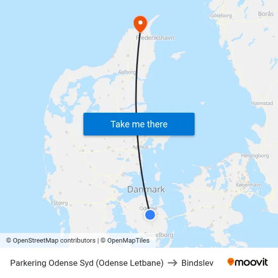 Parkering Odense Syd (Odense Letbane) to Bindslev map