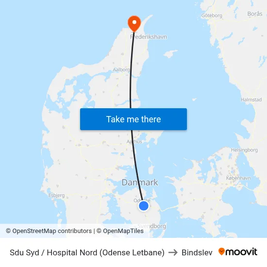 Sdu Syd / Hospital Nord (Odense Letbane) to Bindslev map
