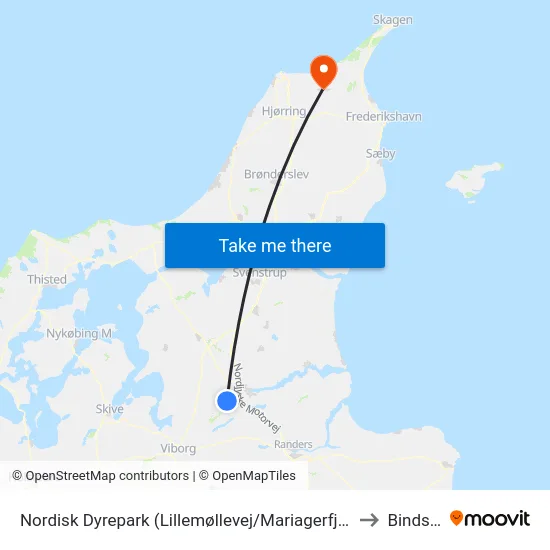 Nordisk Dyrepark (Lillemøllevej/Mariagerfjord Kom) to Bindslev map