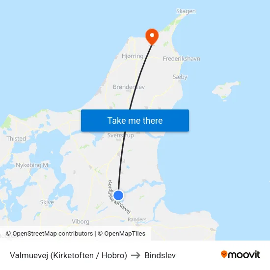 Valmuevej (Kirketoften / Hobro) to Bindslev map