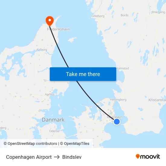 Copenhagen Airport to Bindslev map